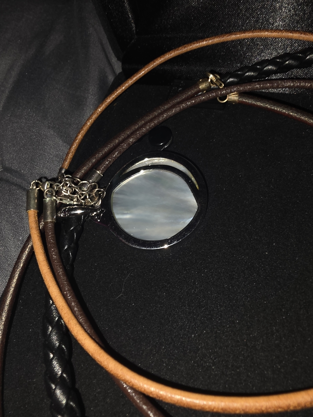 Honora Silver 5pc set  Mother-of-Pearl Pendant on Brown and Black Leather Cords